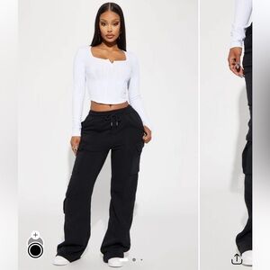 Black Cargo Wide-Leg Jogger Pants